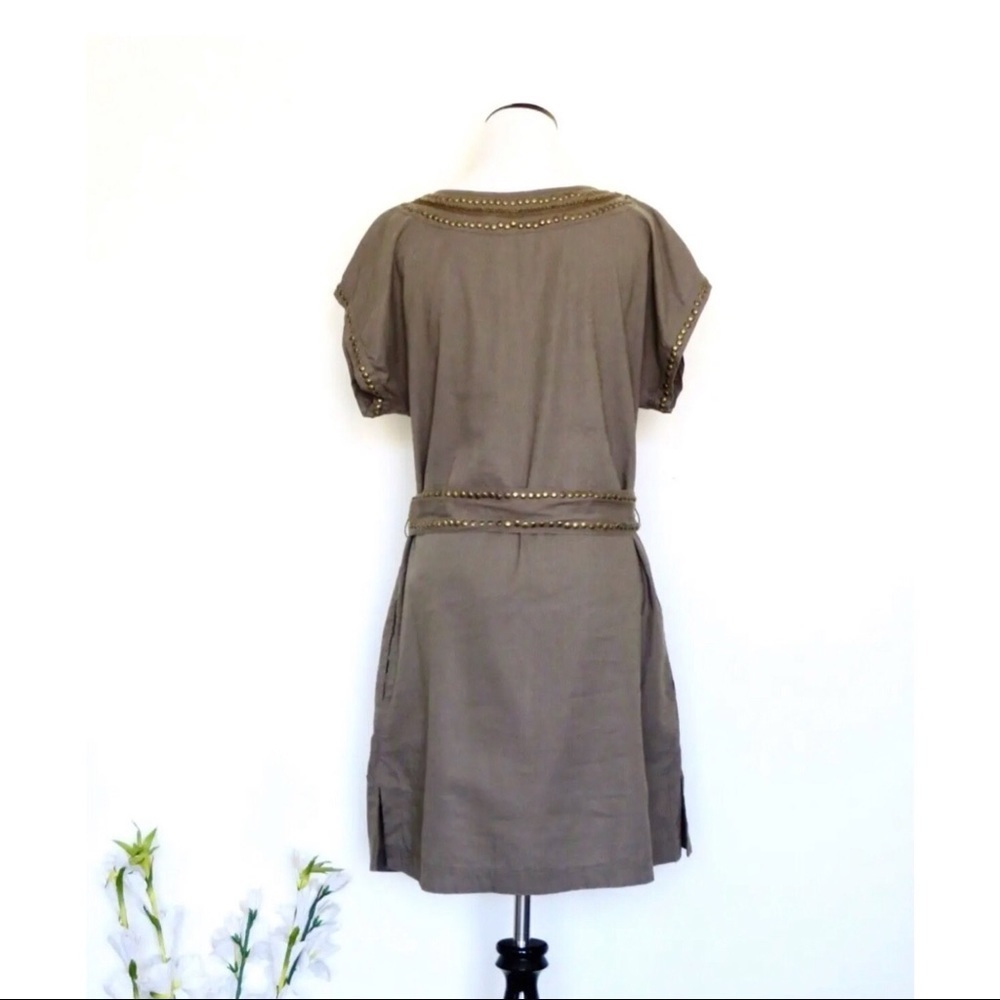 NEW! Victoria's Secret Linen Blend Dress with Belt Metallic Ornament Detail SZ M - Picture 4 of 7